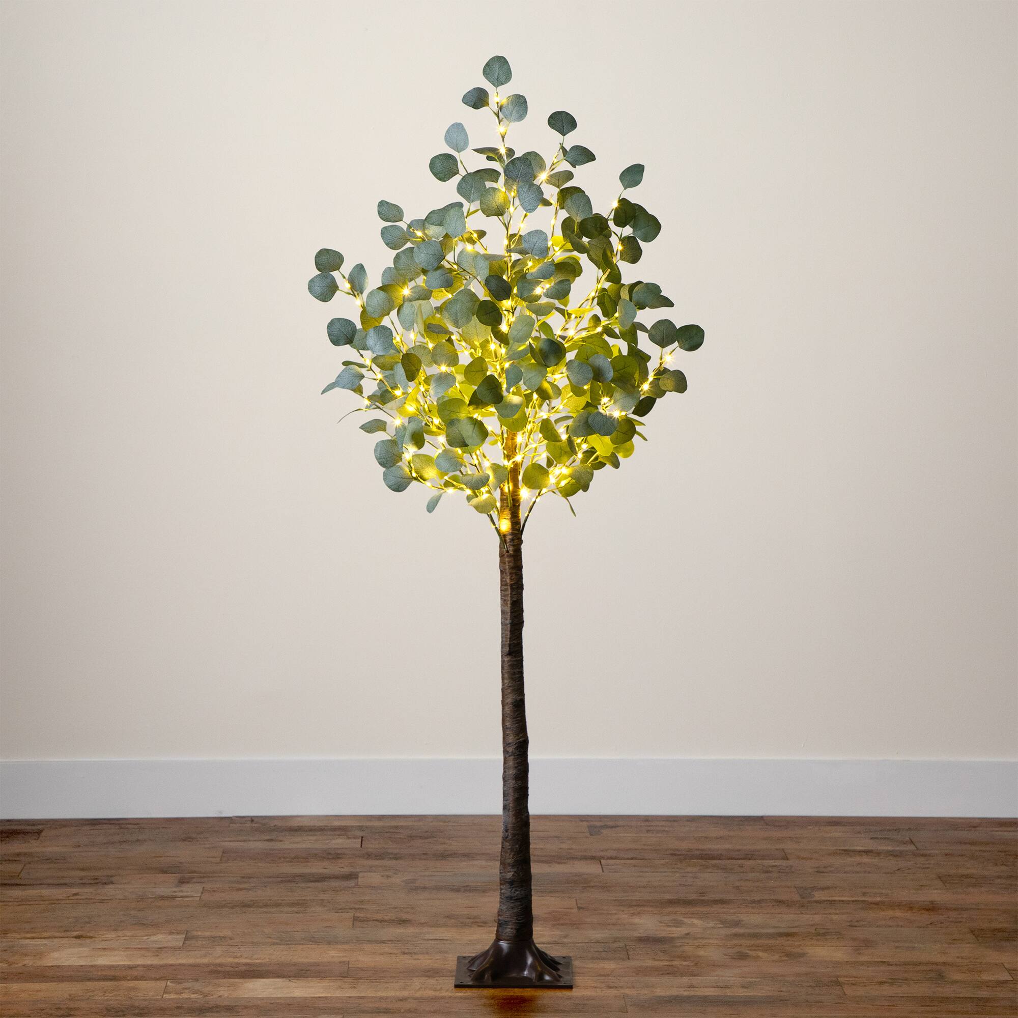 5ft. Pre-Lit Artificial Eucalyptus Tree with Warm White LED Lights